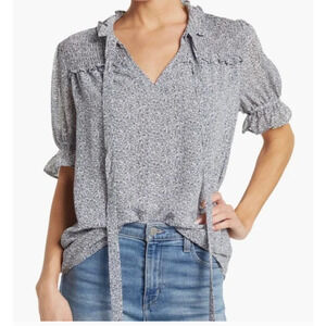 Pleione women sixe XS smock tie front floral blouse NWT MSRP $58